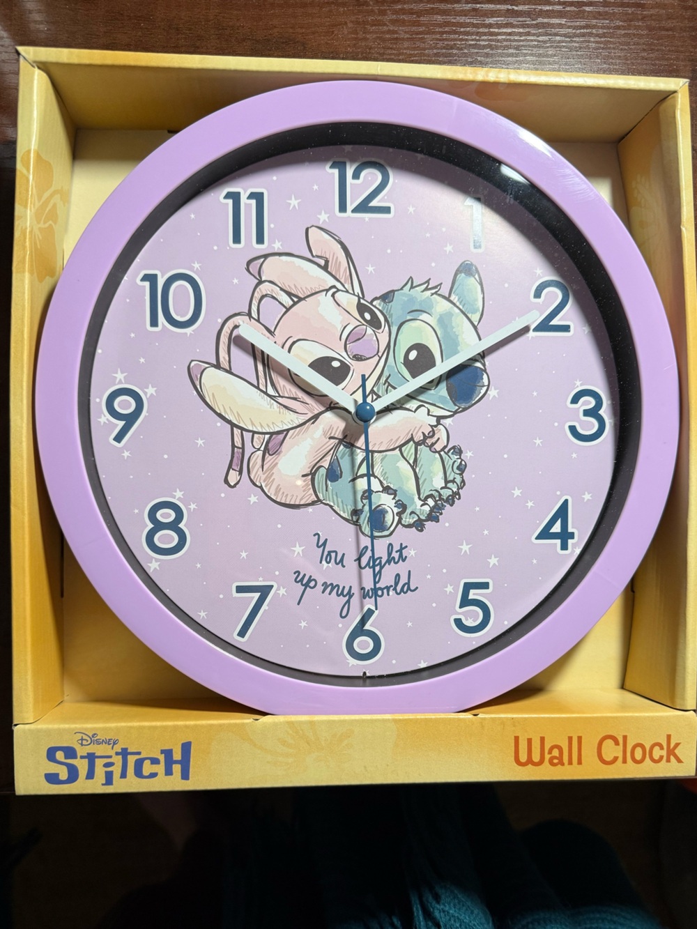 Disney Pastel Purple Stitch and Angel Hug Wall Clock *NWT